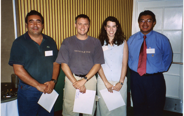 Marco Toapanta, Student Activities Committee Chair (right), with FES $500 scholarship winners (left to rignt), Rui Pereira, Matt Aubuchon, Katie Barbara